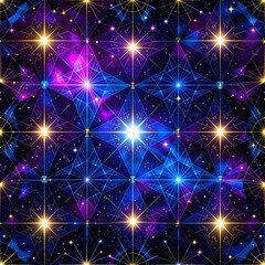 Fototapeta premium Abstract Geometric Patterns with Cosmic Themes and Gradient Galaxy Colors