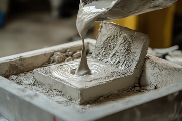 Liquid clay pouring process into plaster mold for intricate shape creation in high-quality craftsmanship