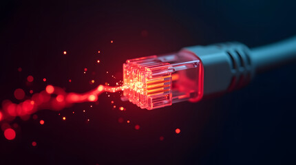 A glowing Ethernet cable with red sparks, symbolizing unauthorized network access