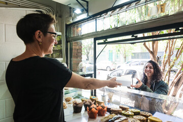 Positive interaction in take out window for small business