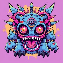 chibi, monster, creature, heads, claws, teeth, cute, cartoon, fierce, graphic, design, character, adorable, fantasy, art, illustration, fantasy art, creepy, angry, playful, sharp, beast, kawaii, four