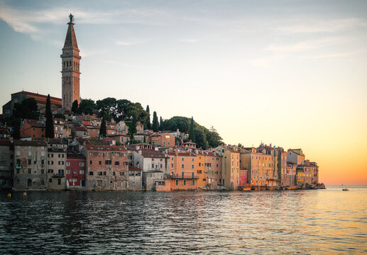 Sunset over the old town of Rovinj, Croatia