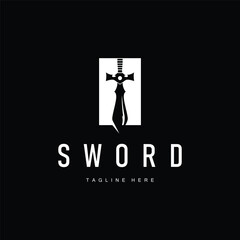 Black silhouette design simple logo sword illustration sword warrior knight template vintage retro