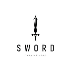 Black silhouette design simple logo sword illustration sword warrior knight template vintage retro