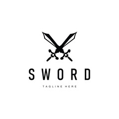 Black silhouette design simple logo sword illustration sword warrior knight template vintage retro