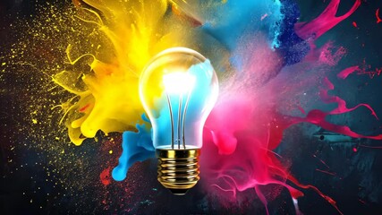 Unique idea visualization with a paint-made lightbulb, embodying creativity, Ai Generated