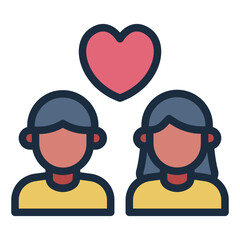 Couple dating filled line icon representing romantic outings and relationships