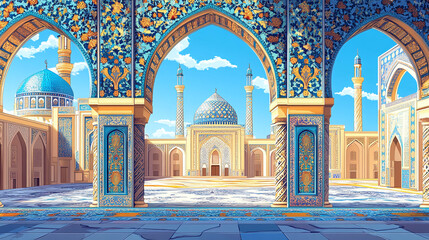 Majestic Islamic Architecture Courtyard View of a Mosque