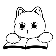 Fototapeta premium Cat icon studying. Innocent kitten is studying