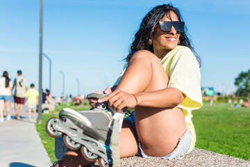 Independent, positive woman leisure day at the park