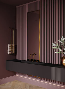 Premium bathroom in dusty pink color and black modern details