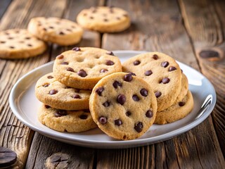 Delicious Homemade Chocolate Chip Shortbread Cookies on Rustic White Plate