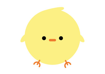 Cute yellow baby chick with a simple cartoon design. Adorable minimalist vector illustration of a small bird with round body, orange beak, and tiny legs. Ideal for children's projects, educational mat