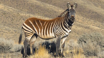Obraz premium Zebra, arid hills, wildlife, standing, grassland, habitat, conservation, nature, photography, Africa