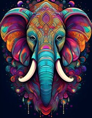 Obraz premium tête d'éléphant décorée de couleurs vives et de peinture en ia