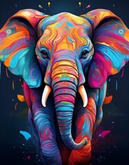 Obraz premium tête d'éléphant décorée de couleurs vives et de peinture en ia