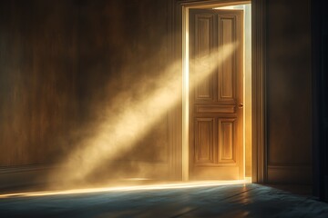 Light entering a dark room through open door