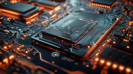 Close-up of a modern graphic card with intricate circuitry and cooling fins.