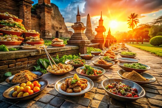 Delicious Thai Street Food near Ancient Wat Phlab Bang Kacha Ruins, Ayutthaya Historical Park