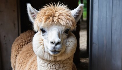 Obraz premium Close-up of a Friendly White Alpaca in a Field