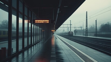 Fototapeta premium An empty billboard beside a modern train station, sleek and minimalistic.