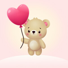cute vector teddy bear with heart ballon