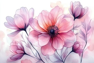 Obraz premium Pink Flower Watercolor Illustration with Elegant Rose and Transparent Petals