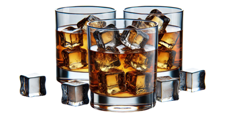 Whiskey Rocks Glasses with Ice on Transparent Background