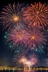 Vibrant fireworks display in dark night sky