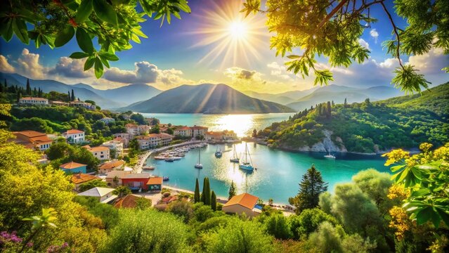 Double Exposure: Idyllic Nydri, Lefkada Seascape & Lush Greenery