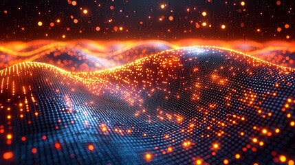 Fototapeta premium Abstract glowing wave particles background.