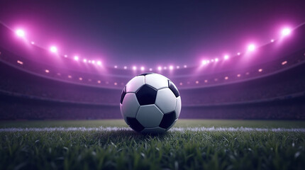 Soccer Ball on Illuminated Stadium Field