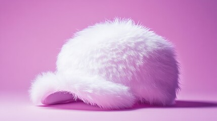 A stylish faux fur cap, displayed on a soft lilac background.
