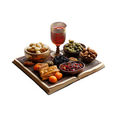 Book Cover Featuring Ramadan Virtues with Fruit Bowls Isolated on Transparent Background