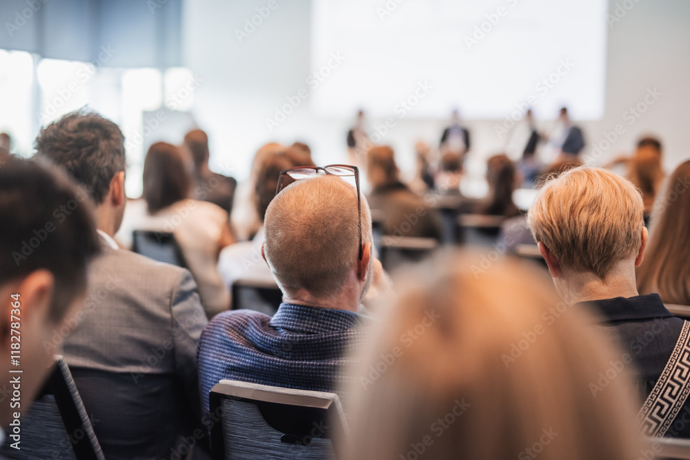 Wall mural interview and round table discussion at business convention and presentation. audience at the confer