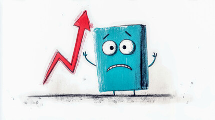Character with anxious expression reacts to rising graph in creative illustration showing the impact of market trends