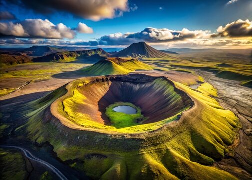Dramatic Aerial View of Eldborg Crater, Iceland Volcanic Landscape