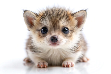 Fototapeta premium Adorable fennec fox pup portrait against white background.