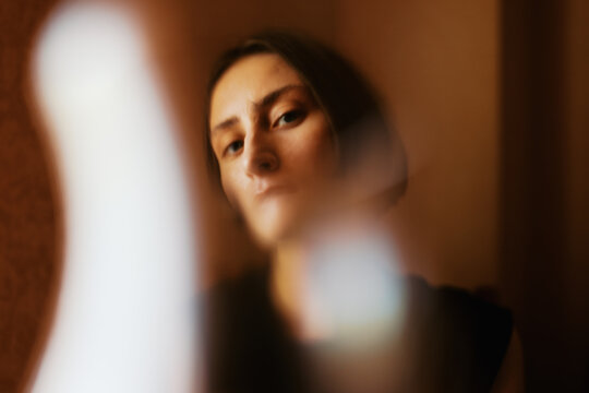 Portrait of androgyne person in closeup