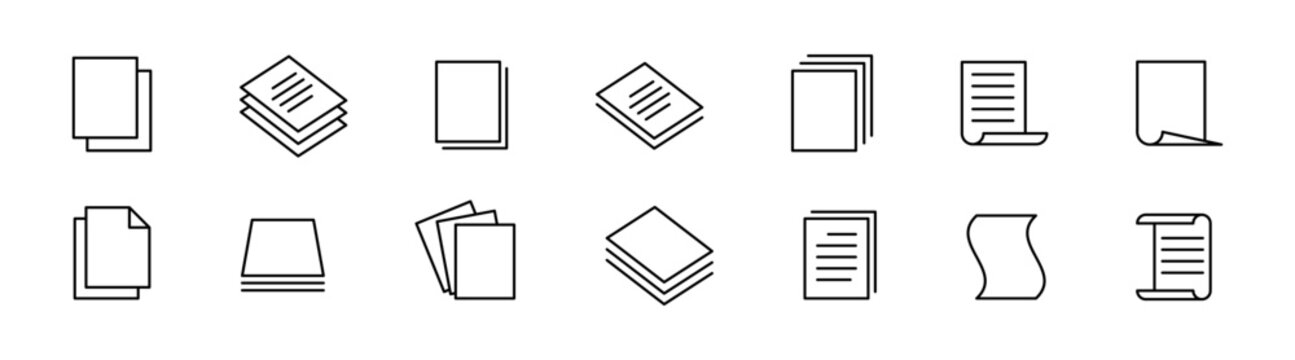 Paper icon set. Document page icons, symbols collections. Vector icons