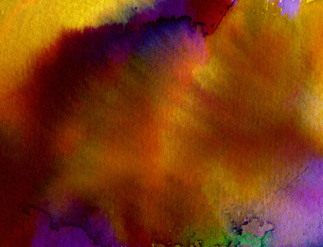 Abstract Watercolor with Orange, Yellow and Lilac Floral Colors