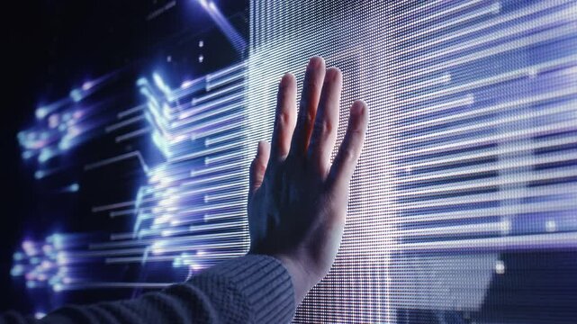 Hand Touching Digital Screen With Futuristic Technology Interface Future Connection Experience