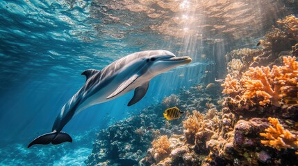 Dolphin Swims Through Vibrant Coral Reef Ecosystem