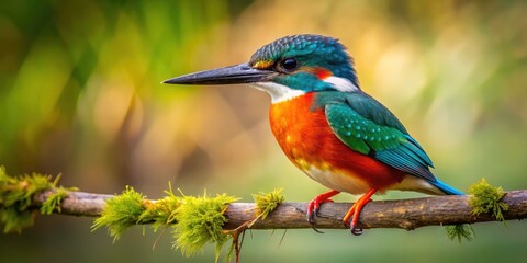 Fototapeta premium Amazon Kingfisher Bird Photography: Vibrant Green Plumage, Wetlands Habitat