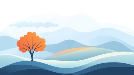 Autumn tree, misty mountain landscape, serene autumnal scene, website banner