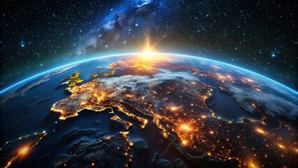Fototapeta premium Earth at Night: Low Light Cosmic Perspective, Stunning Night View of Planet