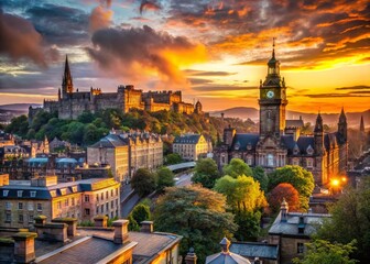 Naklejka premium Edinburgh Skyline Candid Photo: Majestic Scottish Cityscape at Sunset