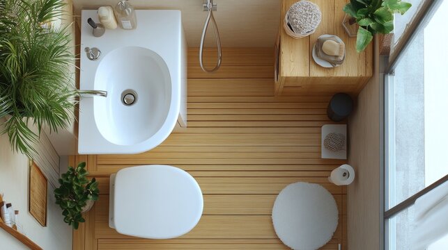 A compact bathroom with a sink, toilet, and space-saving shower in a small apartment.