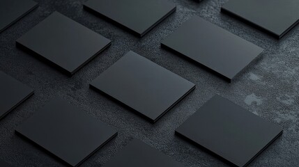 A set of business cards laid flat on a clean, dark grey surface with sharp details.