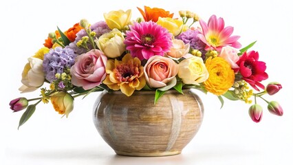 Elegant Ceramic Vase with Fresh Flowers - White Background Stock Photo